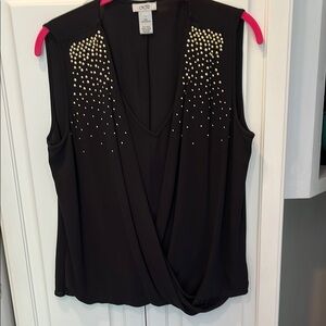 Cache Black Embelished Sleeveless Top. Large
